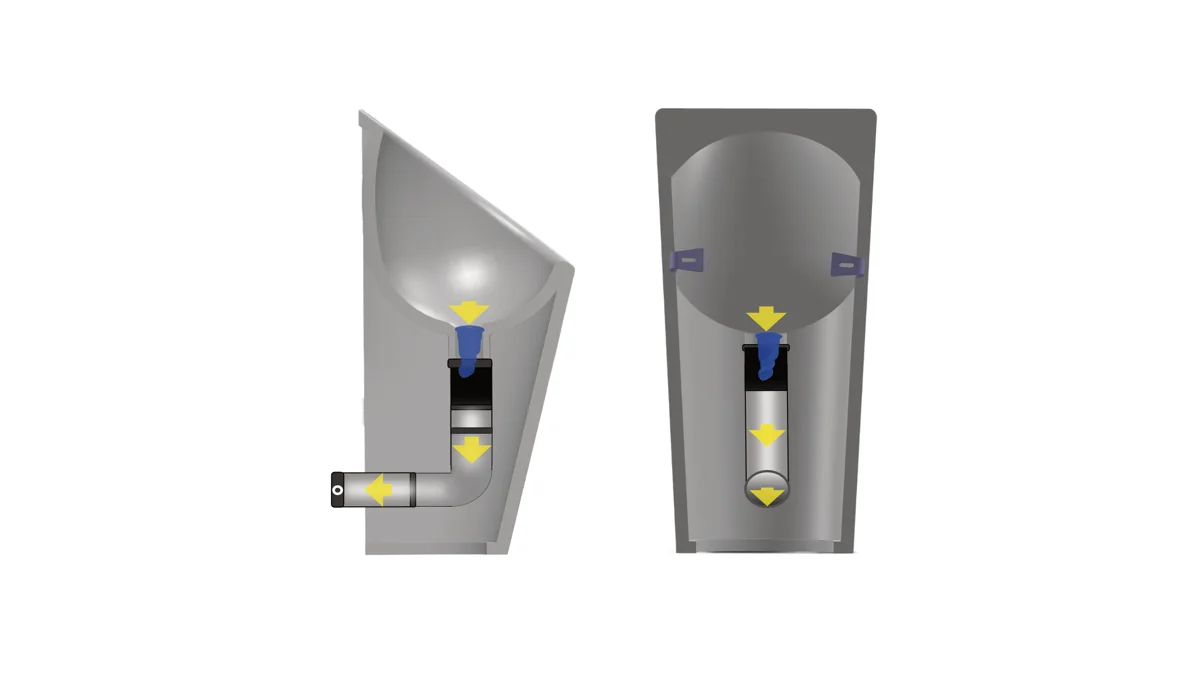 Querschnitt des Senza Aqua Urinals mit FlexPro Geruchsverschluss