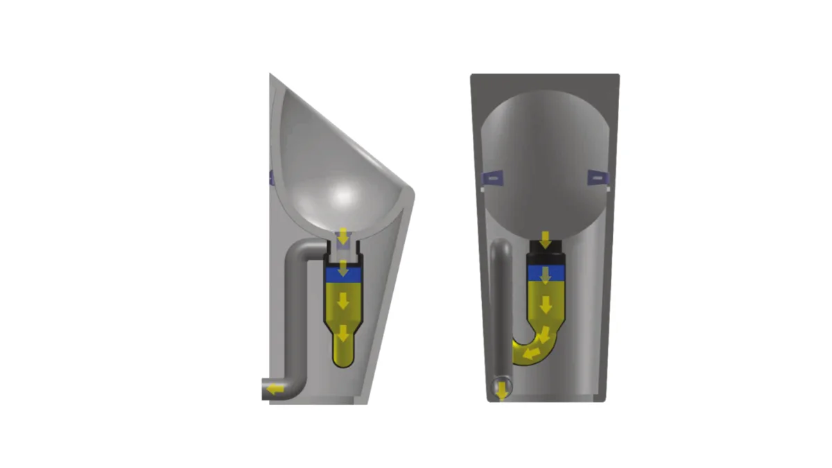 Querschnitt des Senza Aqua Urinals mit II-K Liquid System